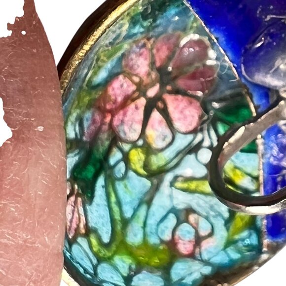 Vtg Floral Cloisonné Screw-Back Dome Earrings Floral Translucent Enamel Art - Picture 9 of 11